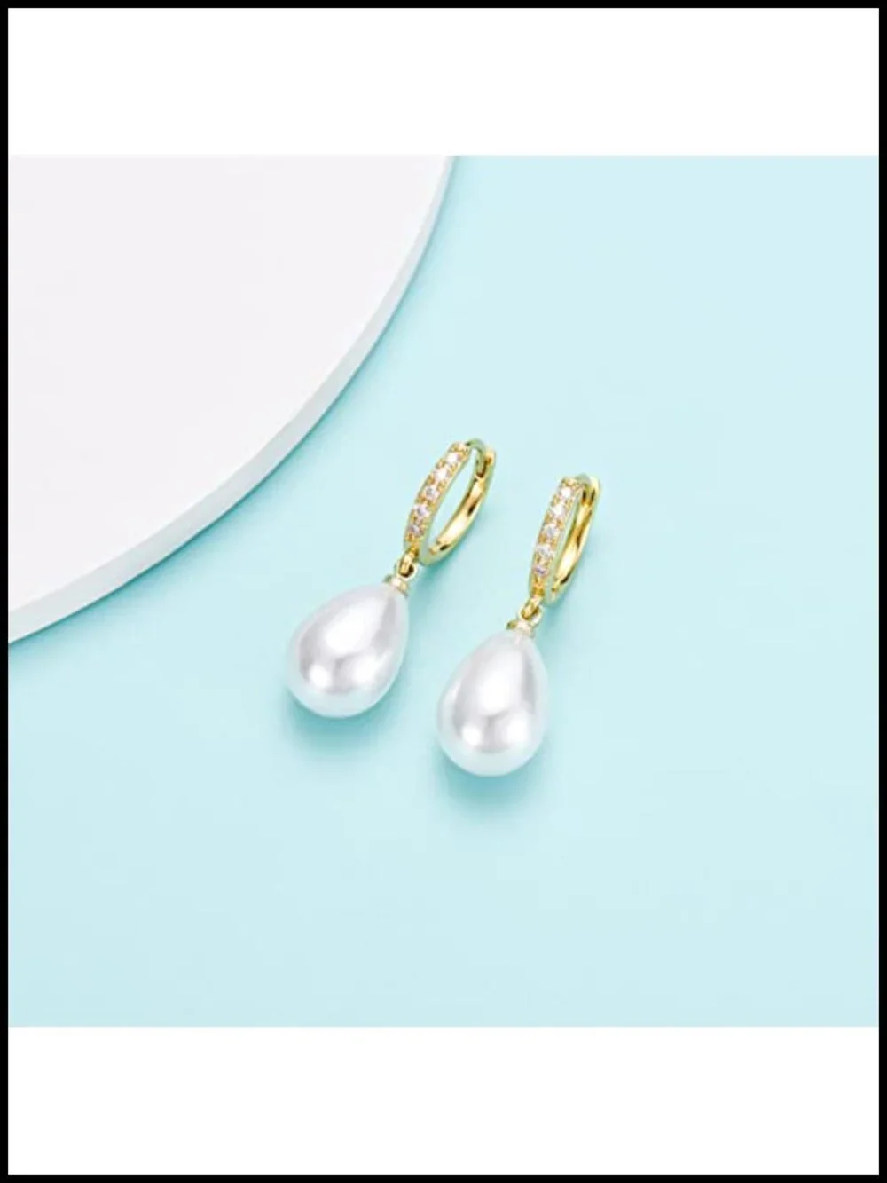 Sterling Silver Simulated Pearl Hoop Drop Earrings CZ Dangle Women's Jewelry